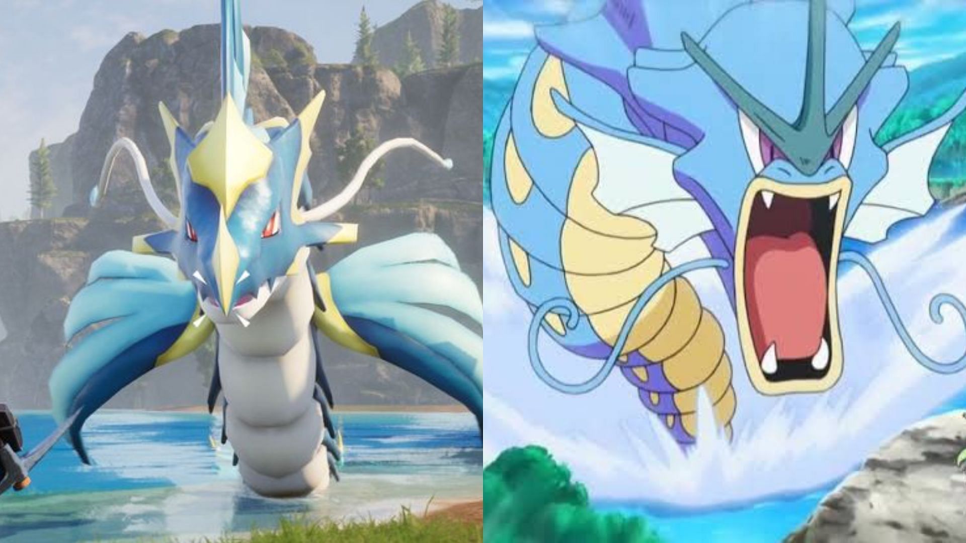 Both Jormuntide and Gyarados look very fearsome (Image via Pocketpair/The Pokemon Company)